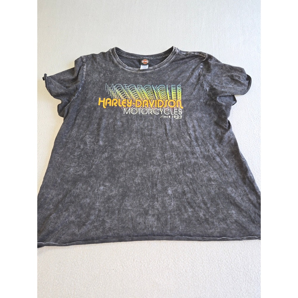 Harley Davidson Graphic T-Shirt Womens 2X Charcoal Gray Acid Wash Boxy 2017 TN